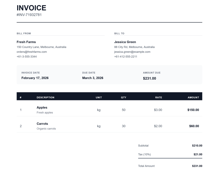 Printable invoice